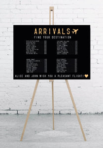 'Arrivals' Wedding Table Seating Plan Board