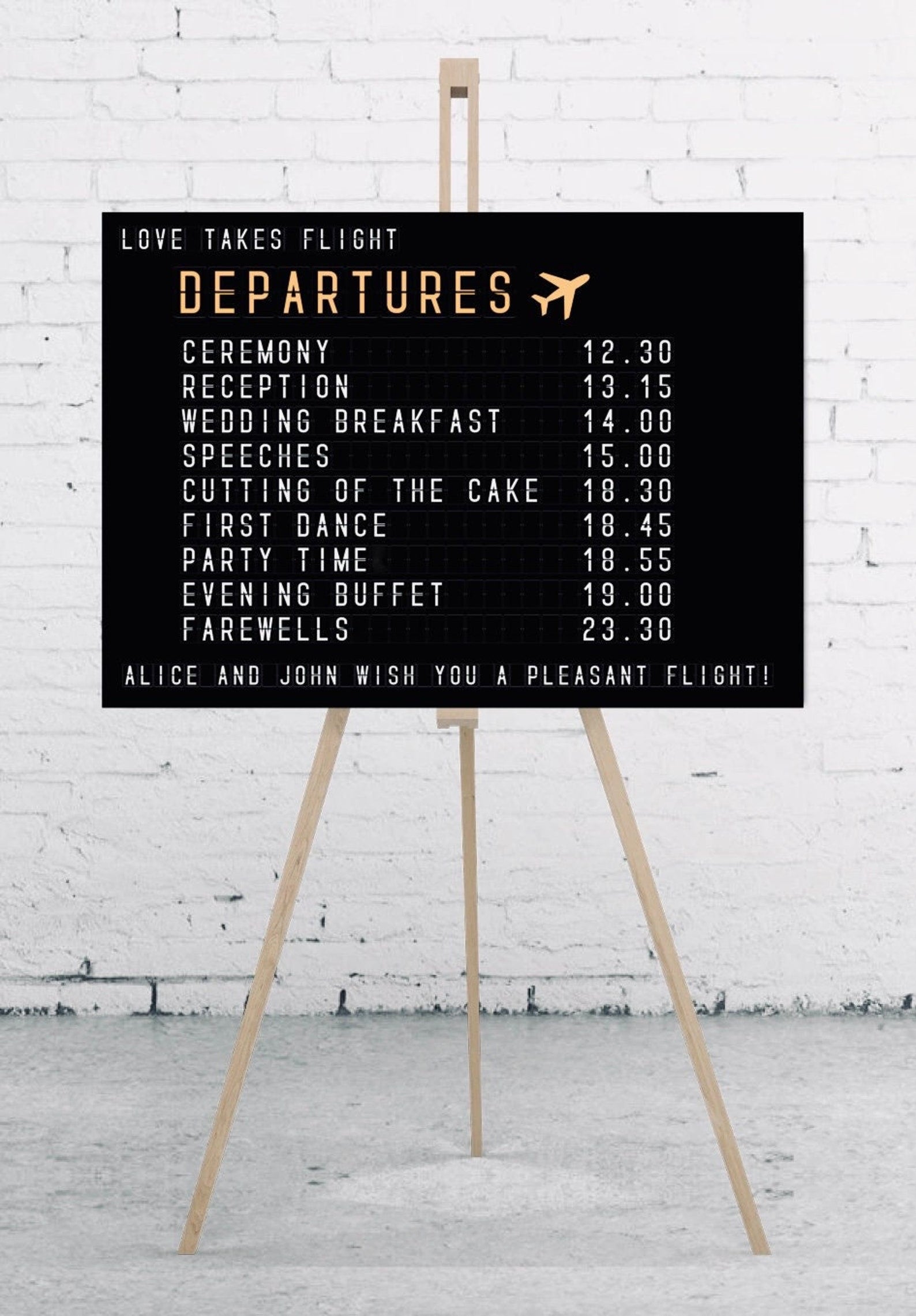 ' Departures ' Order of Service Wedding Board