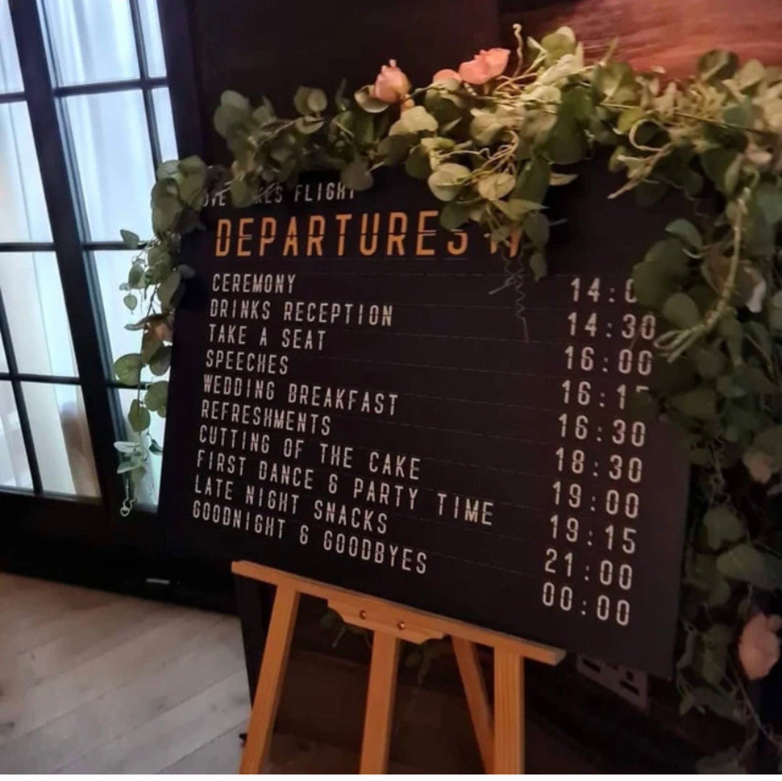 ' Departures ' Order of Service Wedding Board