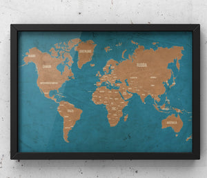 World Map Cork Pin Board | Black Frame Cork World