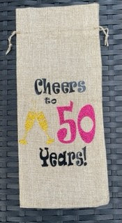 Personalised Wine Bags 'Cheers to 50 years'!  Personalise to any age.