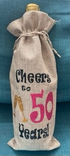 Personalised Wine Bags 'Cheers to 50 years'!  Personalise to any age.