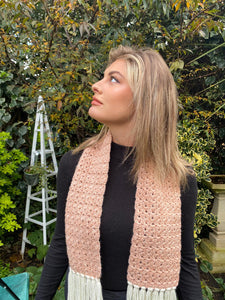 Snuggly tasselled scarf in apricot and cream - Handmade & unique.