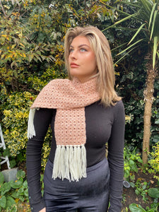 Snuggly tasselled scarf in apricot and cream - Handmade & unique.
