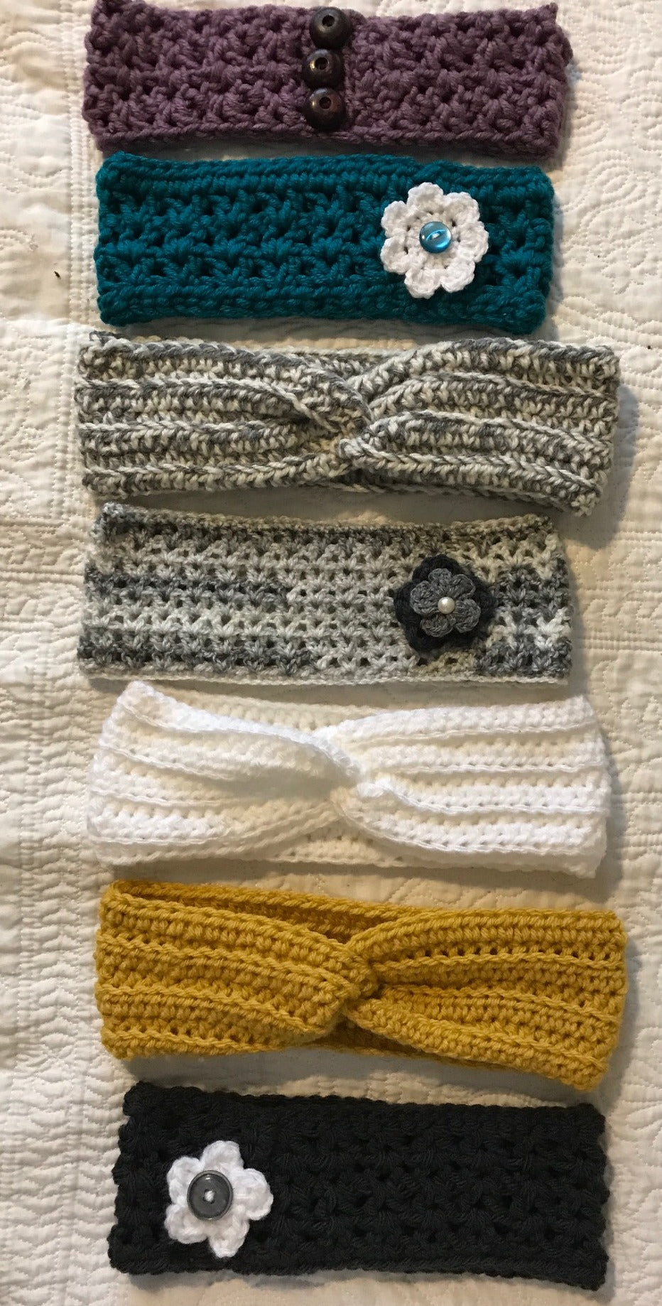 Gorgeous crocheted Ear Warmers in multiple styles and colours