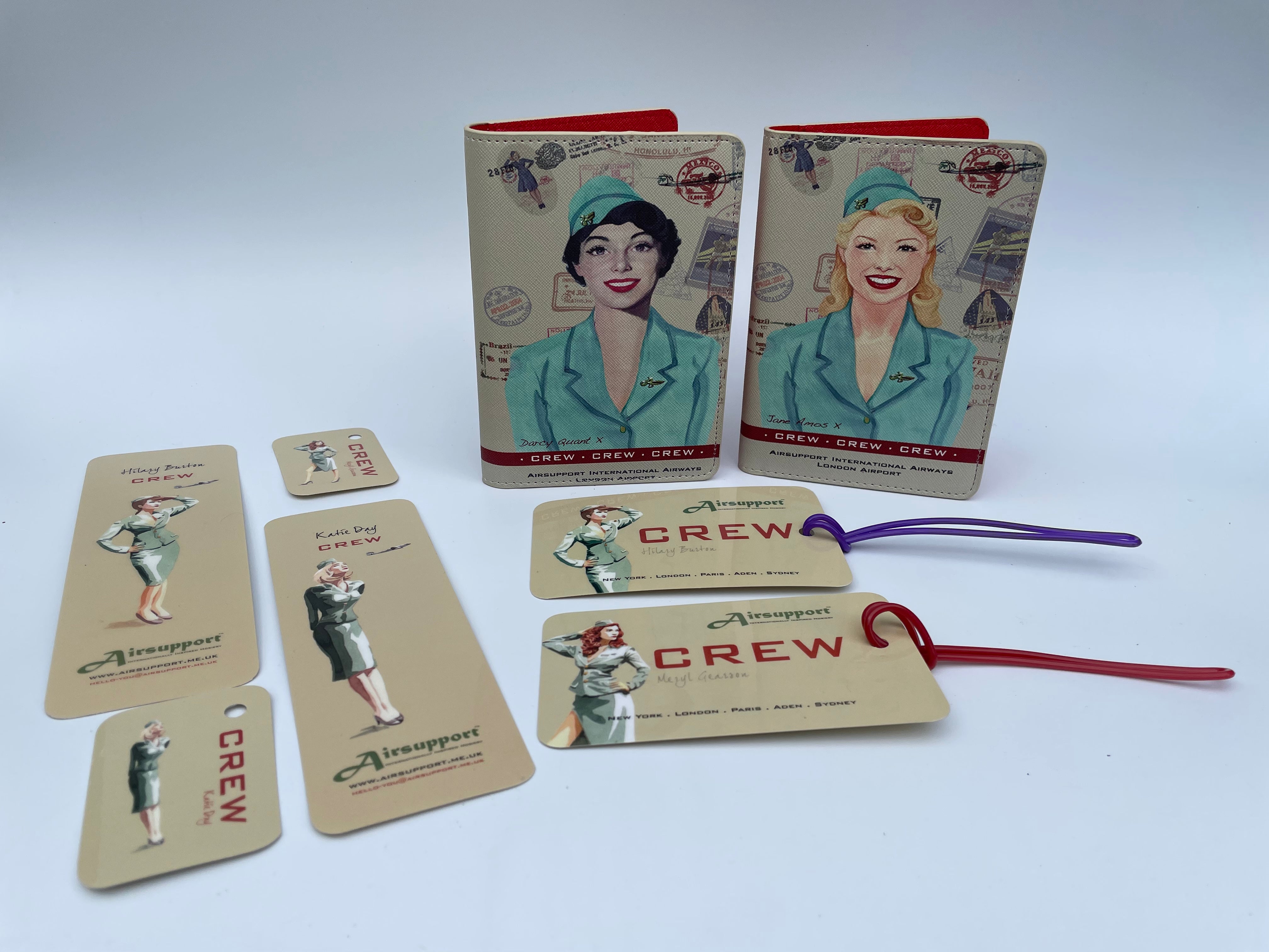 1950s Jane Amos and Darcy Quant Retro 'Airsupport Girl' Passport holder x2