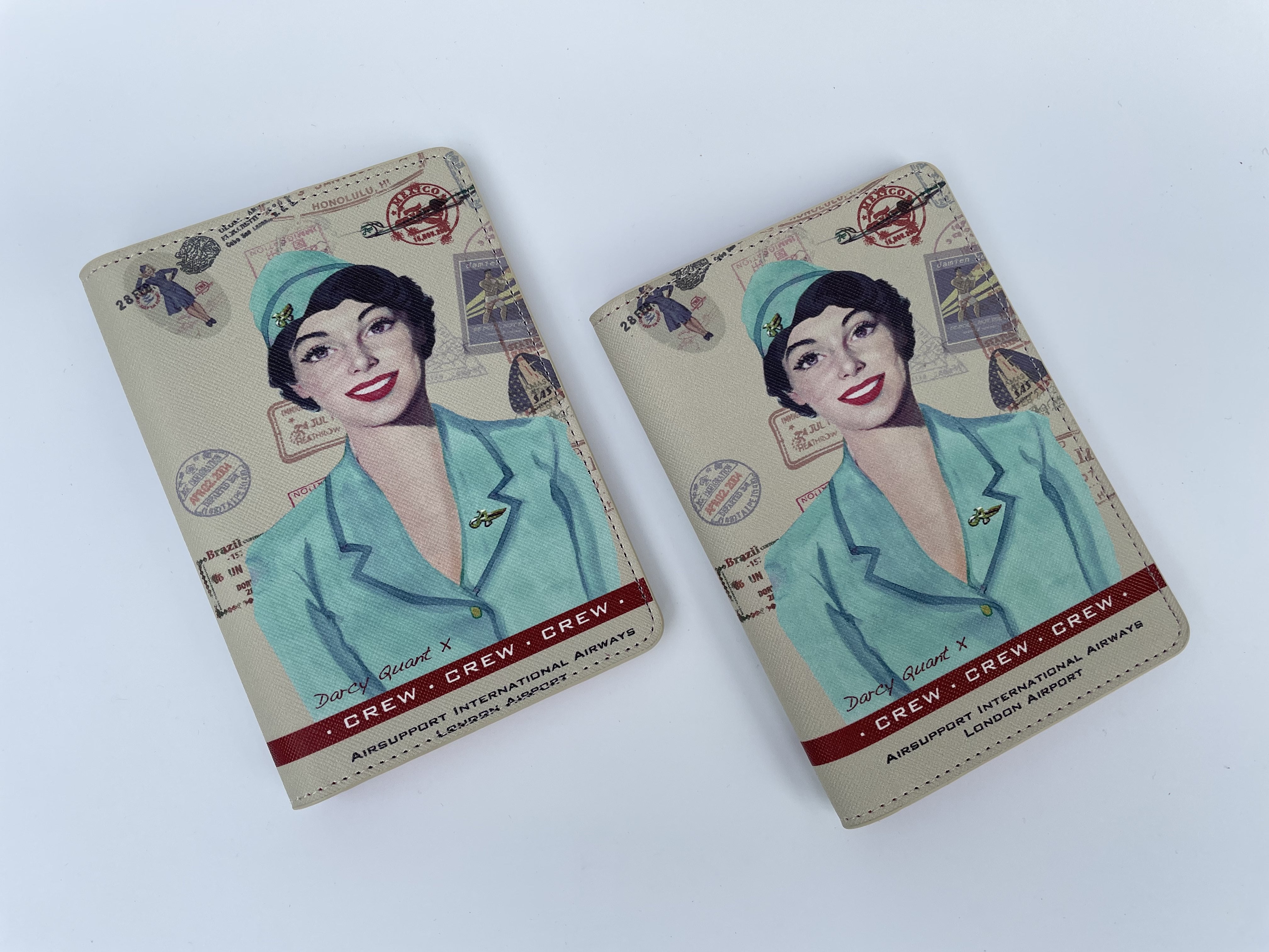 1950s Darcy Quant 'Airsupport Girl' Passport holder x2