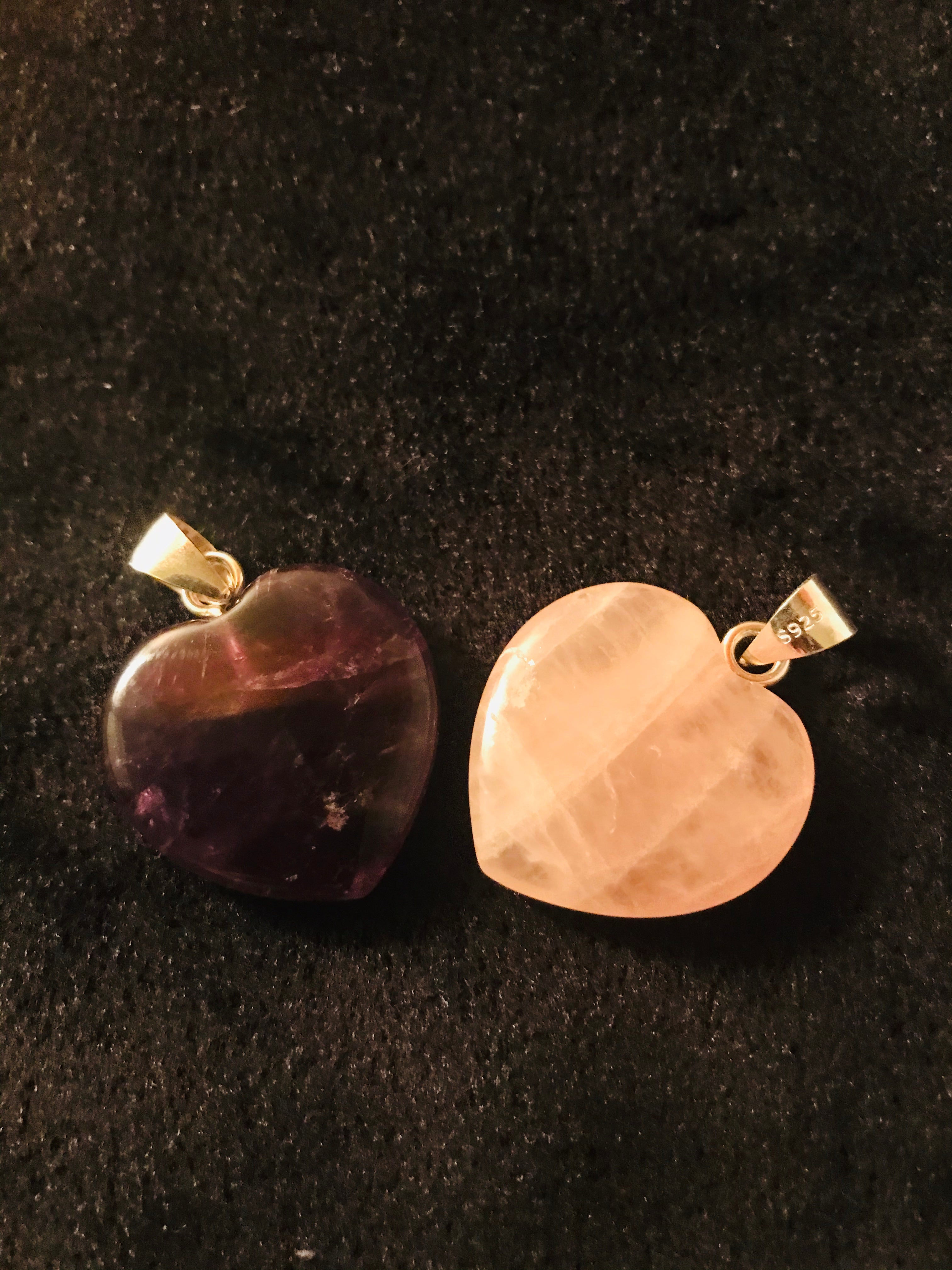 Amethyst or Rose Quartz heart pendant set in Stirling