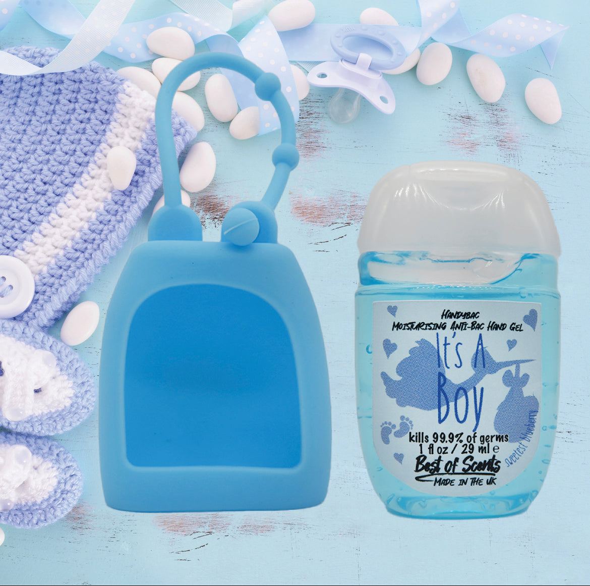 the crew market baby boy shower hand sanitiser